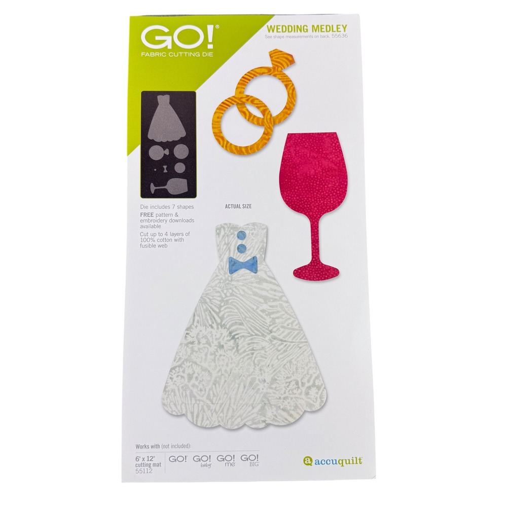AccuQuilt GO Fabric Cutting Die Wedding Medley 55636 Bridal Gown Rings‎ 6x12